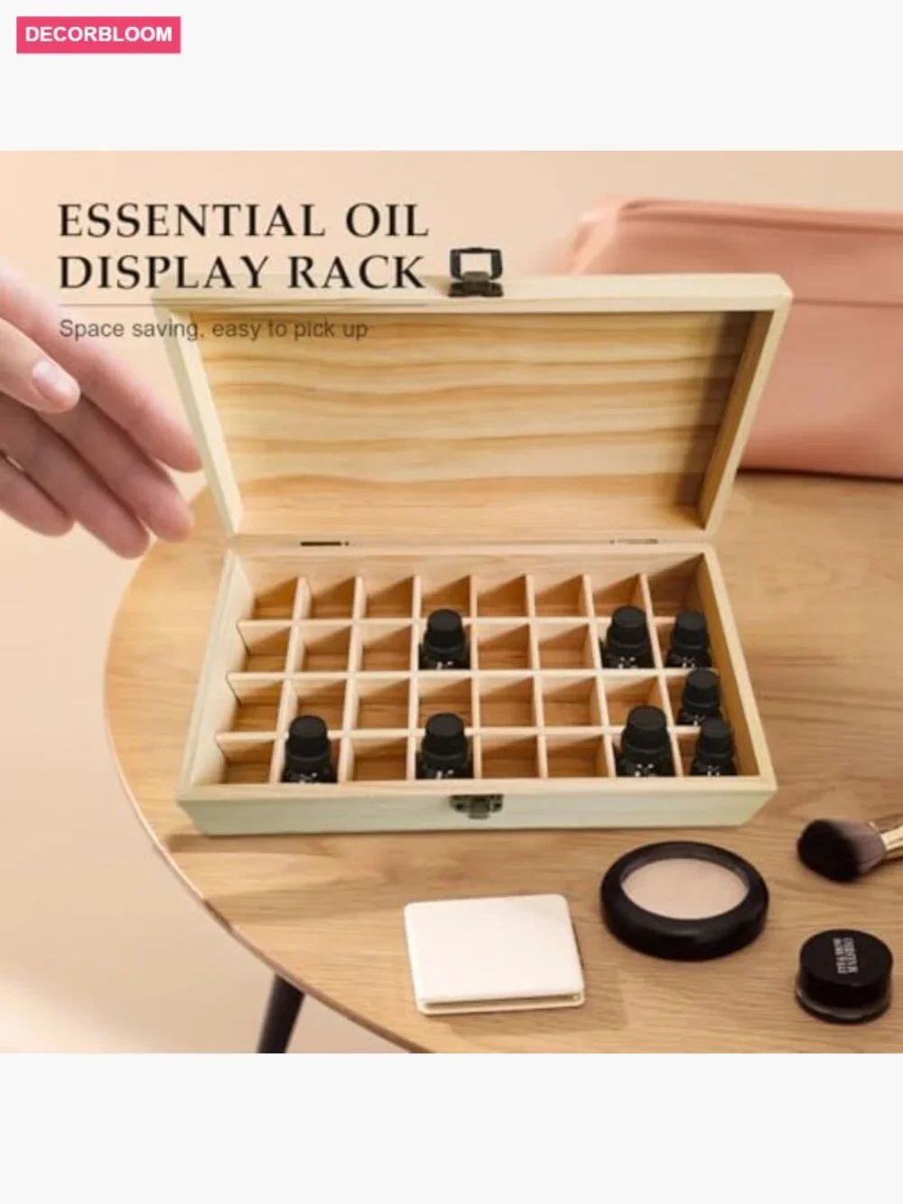 Wooden Essential Oil Travel Case for 32 Bottles, Lockable Storage Organizer